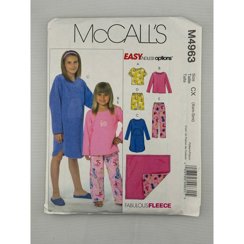 McCall's M4963 Pajama Pattern Children Girls Size XS-S Good